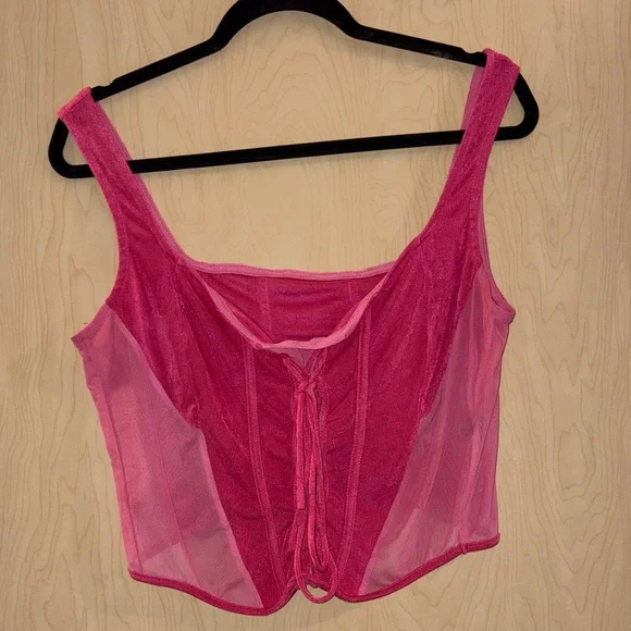 Cider 1XL Pink Lace-Up Corset Top - Picture 1 of 4